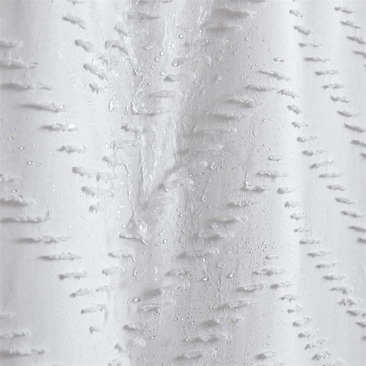 Modern Farmhouse Waterproof White Shower Curtain with Chevron Tufted Pattern
