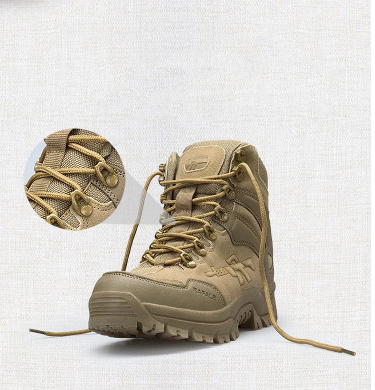 Sturdy, high-performance outdoor combat boots with premium double-sided velvet and leather construction for rugged adventures