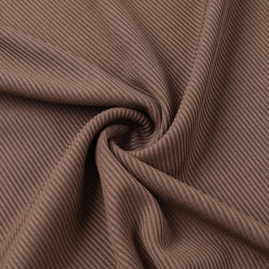 Trendha Slim-Fit Pleated Off-Shoulder Dress in Brown with Long Sleeves