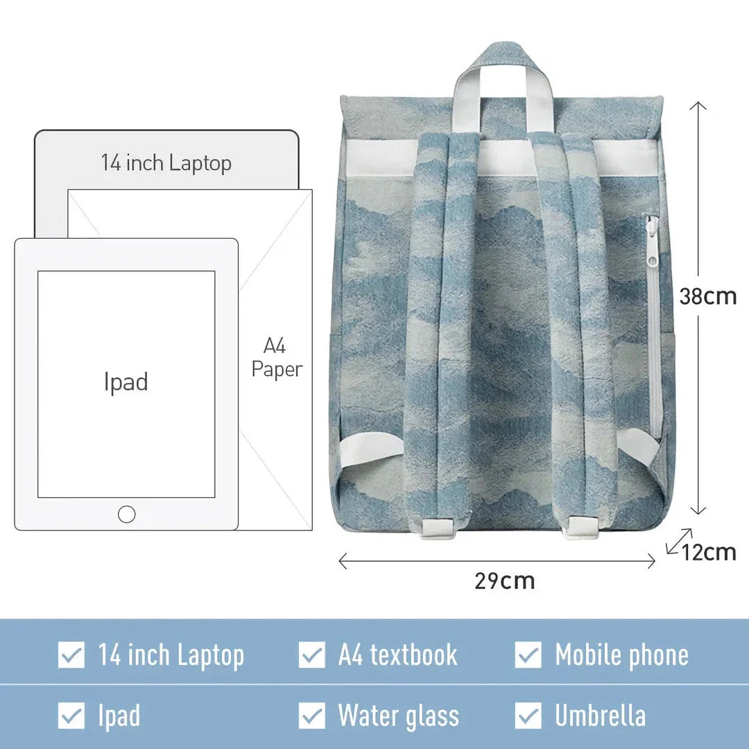 Denim Jacquard Backpack with Corrugated Print Pattern and Ample Storage Compartments
