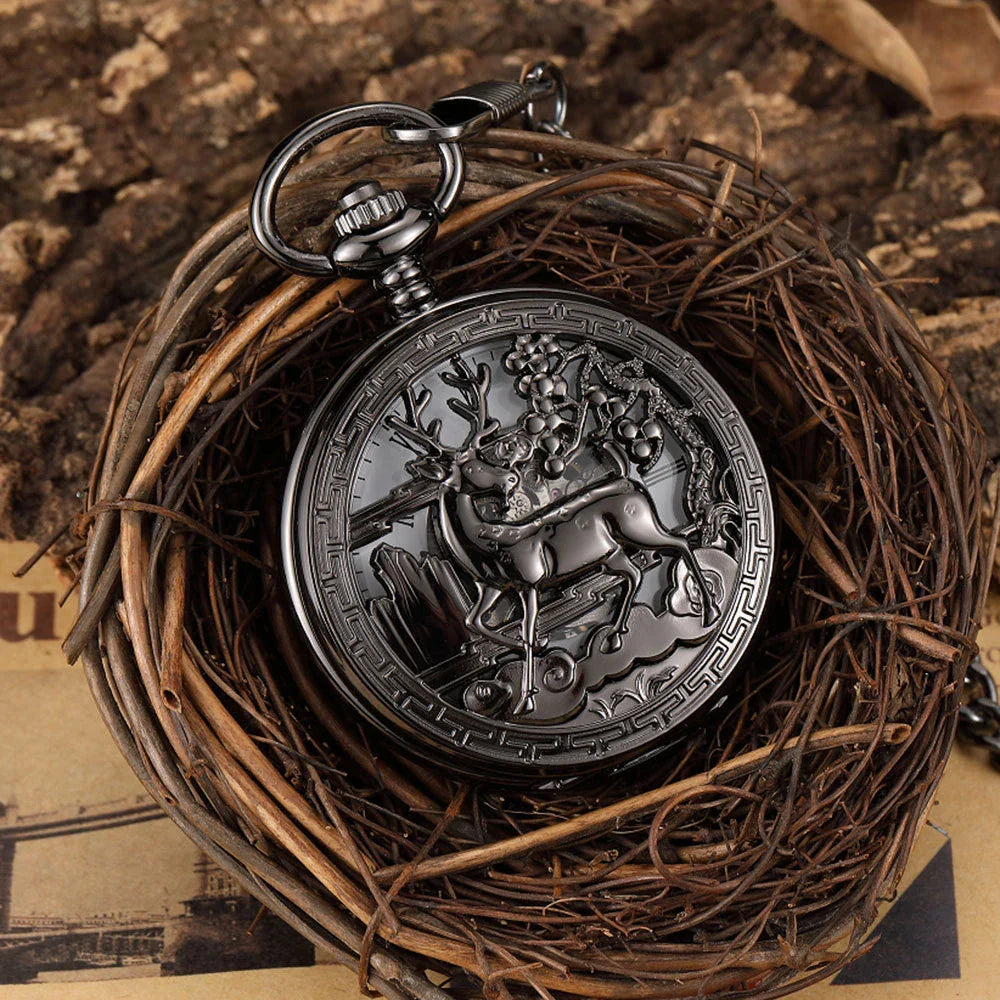 Exquisite gold-toned vintage-style pocket watch necklace with a mechanical movement and sturdy chain
