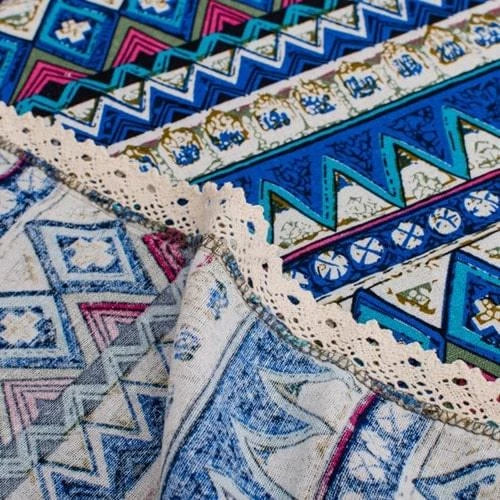 Elegant Bohemian-inspired dining tablecloth with intricate jacquard weave pattern in red colour