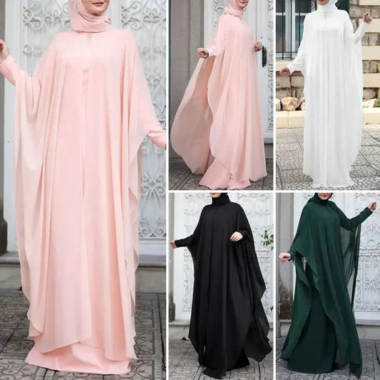 Artistic retro loose fit plus size dress with crew neck in white, black, pink, and green colours