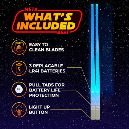 Pair of LED-illuminated Lightsaber Chopsticks, perfect for Star Wars-themed dining and adding a touch of magic to any meal