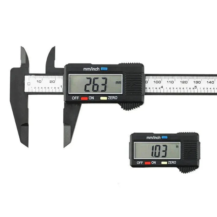 High-Precision Digital Vernier Caliper made of durable carbon fibre with clear LCD display and versatile measuring capabilities