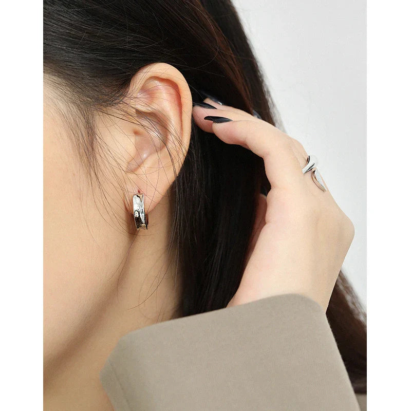 Pair of elegant 925 sterling silver geometric circle earrings in a trendy Korean style