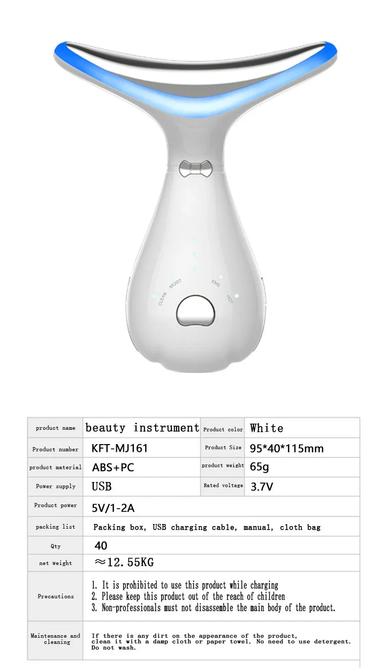 Trendha Premium Neck Beauty Device with Vibration Massage and Photon Therapy for Wrinkle Reduction and Skin Rejuvenation