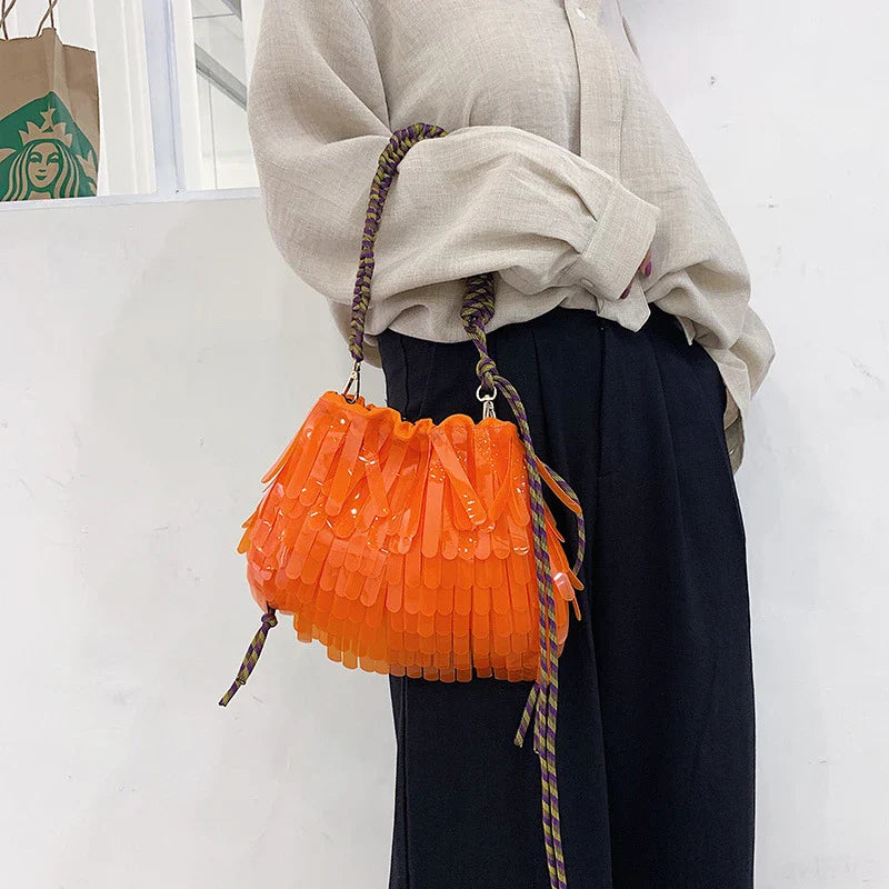 Premium PU leather shoulder messenger bag in a trendy jelly-like finish and vibrant hit-of-colour design