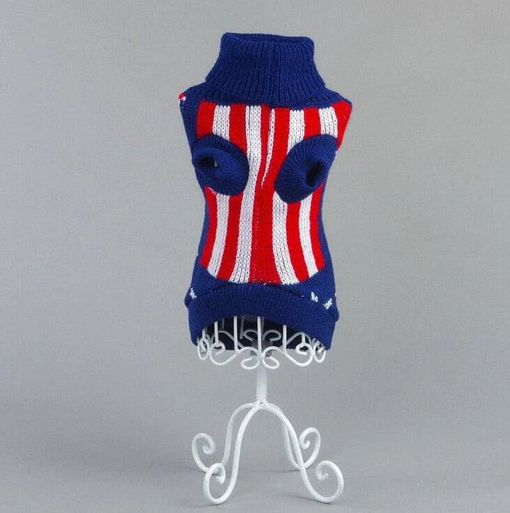 Fashionable acrylic cat sweater in a delightful star pattern, designed to keep your feline friend warm and stylish.
