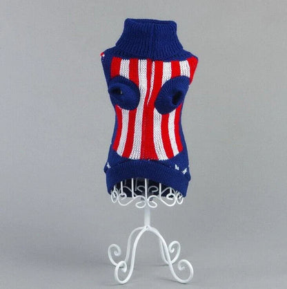 Fashionable acrylic cat sweater in a delightful star pattern, designed to keep your feline friend warm and stylish.