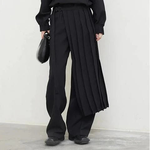Fashionable pleated sweatshirt and wide-leg trousers set in grey, featuring a relaxed, comfortable silhouette and modern design.