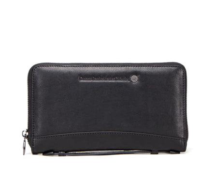 Premium black leather billfold wallet with belt loop detail, showcasing exceptional British craftsmanship and style