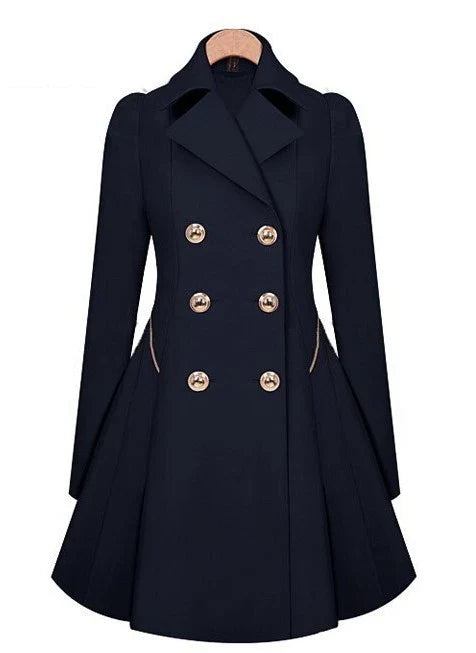 Sleek and sophisticated medium-length commuter coat in black, beige, and blue colours for British professionals