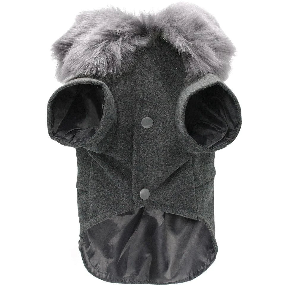 Stylish and cosy woollen dog jacket in black, designed to keep your canine companion warm and comfortable during the colder months.