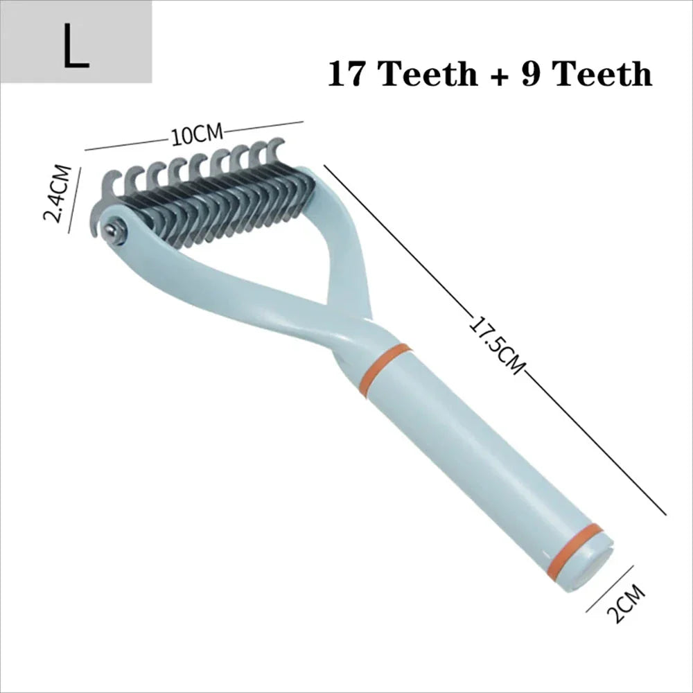 Premium double-sided pet grooming brush with stainless steel combs and ergonomic non-slip handle for cats and dogs