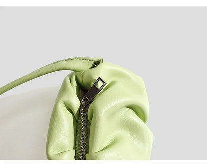Pleated fashion one-shoulder diagonal handbag in various colours including white, yellow, green, black, and light blue