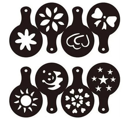 Trendha's premium coffee stencils with 16 unique designs for creating professional-grade latte art and coffee customisation