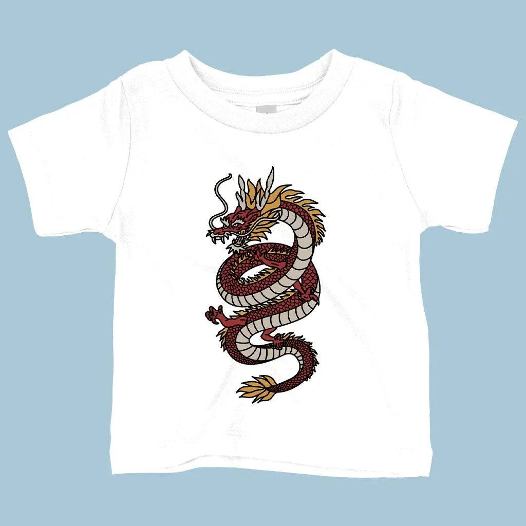 Soft, comfortable baby t-shirt with a playful dragon design, made from premium Airlume cotton