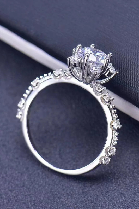 Exquisite 1 carat moissanite ring with 6-prong setting in 925 sterling silver and 18K rose gold plating