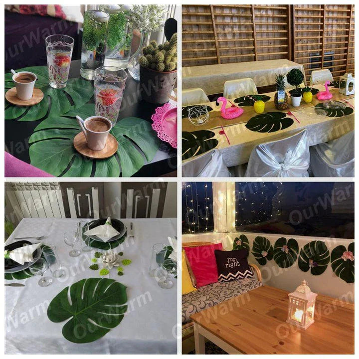 Beautifully designed palm leaf placemats made from premium silk cloth, offering a touch of natural elegance to your table.