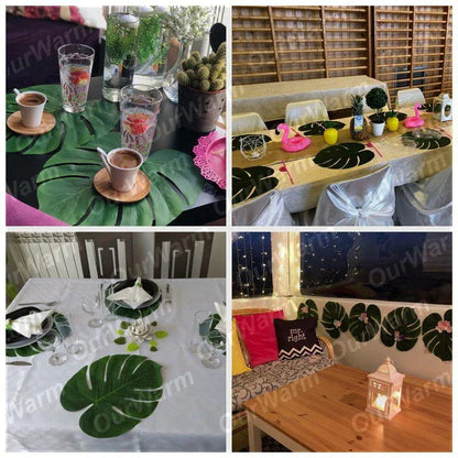 Beautifully designed palm leaf placemats made from premium silk cloth, offering a touch of natural elegance to your table.
