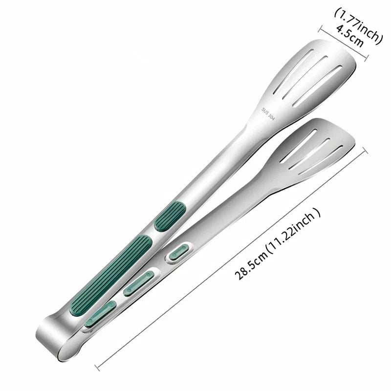 Premium non-slip stainless steel food tongs with ergonomic design for safe and efficient cooking and serving in the kitchen