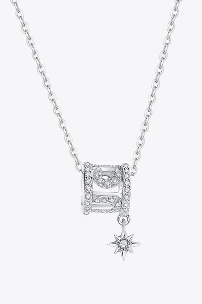 Rely On Fate Cubic Zirconia Pendant Necklace in 925 Sterling Silver, Minimalist Star Design, Adjustable Chain