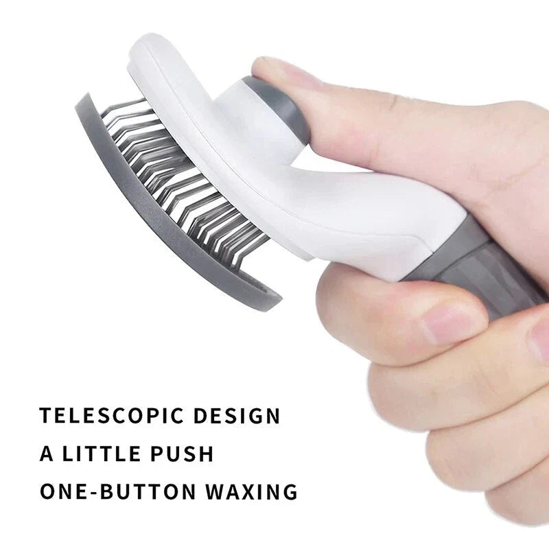 Premium Pet Grooming Comb made of durable stainless steel and ABS, with self-cleaning mechanism and gentle, massage-like effect for cats and dogs