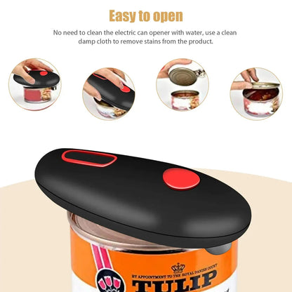 Compact Automatic Can Opener with One-Button Operation, Safe Cutting Mechanism, and Versatile Design for Opening Cans, Jars, and Bottles