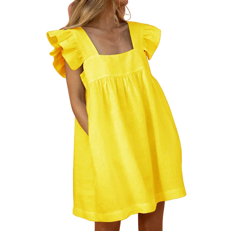 A sophisticated casual dress in a timeless solid colour, made from premium polyester for ultimate comfort and style.