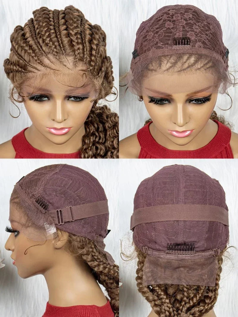 Luxurious lace braided African wig in various colour options, handcrafted for a natural, sophisticated look