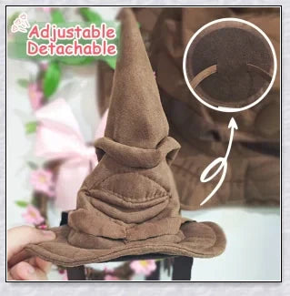 Sortband Halloween Witch Hat Headband in red, green, and brown colours with a detachable witch hat design