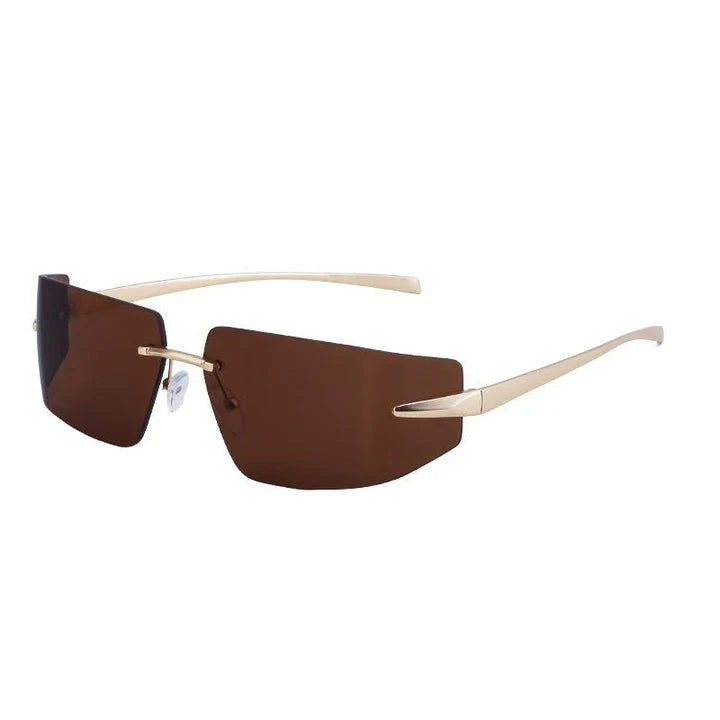 Elegant rimless rectangular sunglasses with a sleek, minimalist design and contemporary silhouette