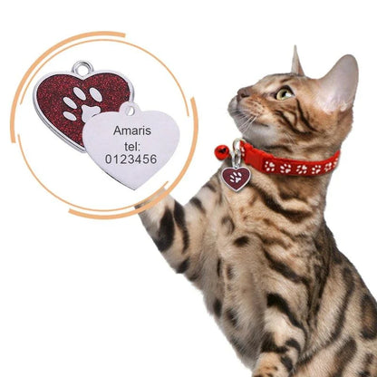 Elegant glittering cat identification tag made of metal with sparkling sequins for a stylish and safe accessory