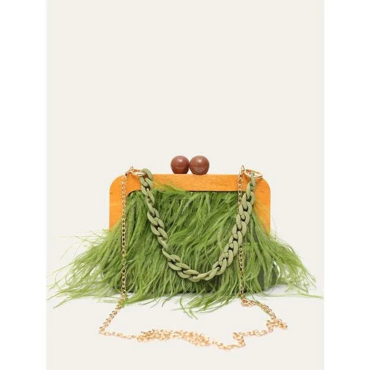 Luxury Feather Evening Clutch with Acrylic Chain - Elegant and Versatile Accessory for Formal and Casual Occasions