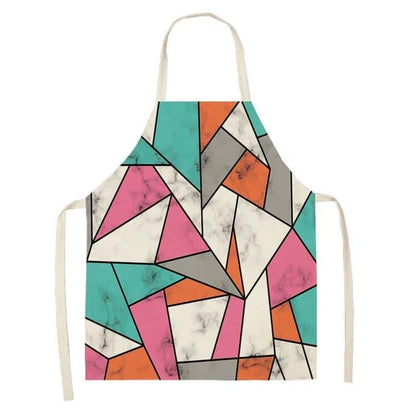 Geometric printed kitchen apron in a stylish design for discerning home chefs in the UK