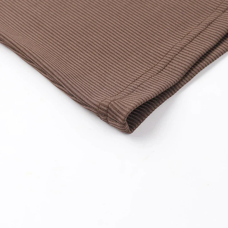 Trendha Slim-Fit Pleated Off-Shoulder Dress in Brown with Long Sleeves