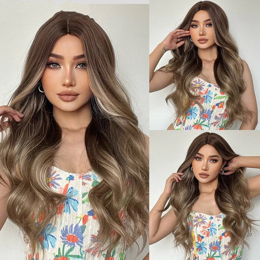 Elegant medium-length wig with gradient grey and brown curly hair, crafted with premium domestic silk for a luxurious British-inspired style.