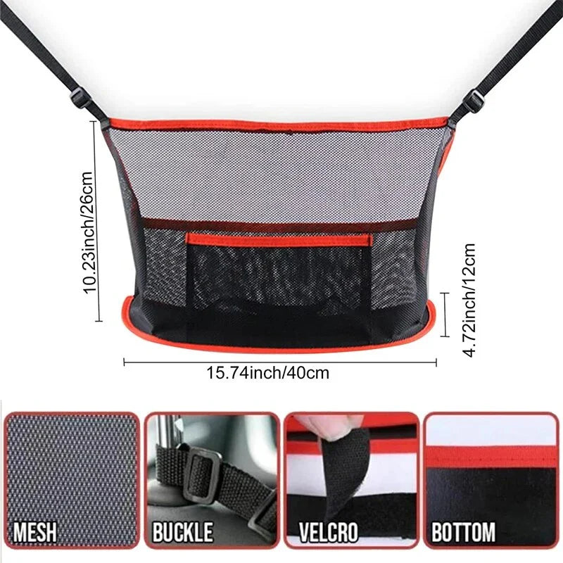 Car Seat Storage and Safety Net - Multi-Functional Organiser and Pet Barrier for Tidy and Secure Car Interior