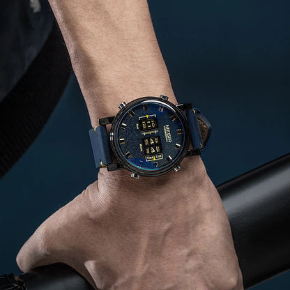 Sophisticated sports-inspired business watch for men, featuring a leather strap and alloy case for a stylish, versatile design.