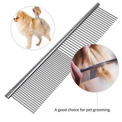 A chrome-plated pet grooming comb with a sleek and durable design, suitable for gently brushing and maintaining your furry friend's coat.