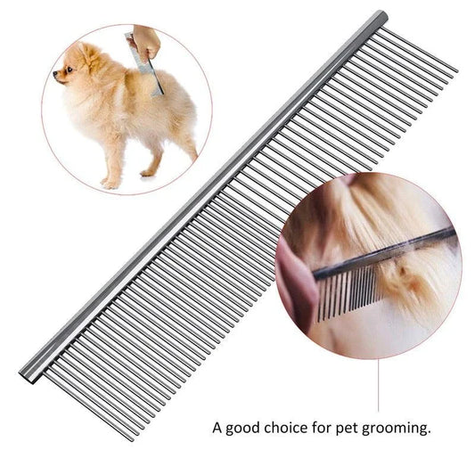A chrome-plated pet grooming comb with a sleek and durable design, suitable for gently brushing and maintaining your furry friend's coat.