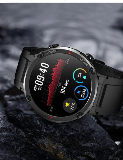 Premium HD smart watch with comprehensive health tracking features including heart rate, blood pressure, and step counting