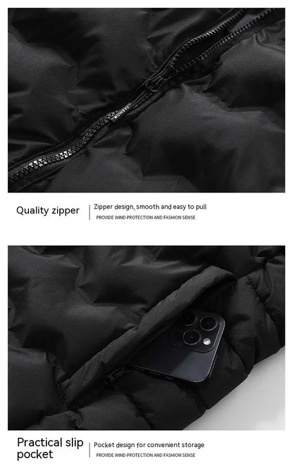 Grey men's padded jacket with cotton-polyester blend for warmth and comfort
