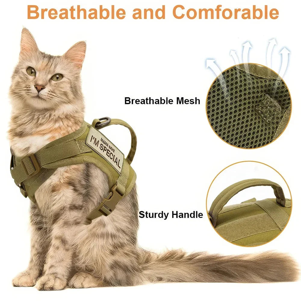 Premium nylon cat harness vest with padded design, water-resistant material, and secure handle for outdoor adventures with pets in the UK