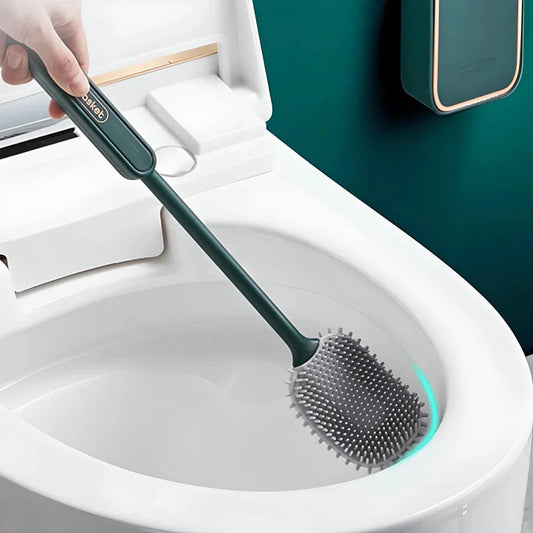 Eco-Friendly Silicone Toilet Brush with Quick-Dry Holder for Thorough, Hygienic Bathroom Cleaning