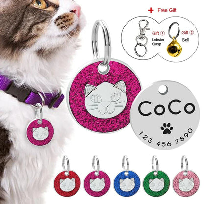 Premium stainless steel ID tag with engraved glitter design and customisable text