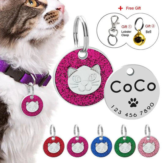Premium stainless steel ID tag with engraved glitter design and customisable text