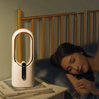 Compact, portable electric fan in off-white colour for student dormitories and small living spaces