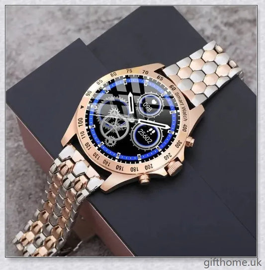 Premium Business Smart Watch with Heart Rate and Blood Pressure Monitoring, Crafted with Alloy and Leather for Sophisticated Style and Advanced Health Tracking